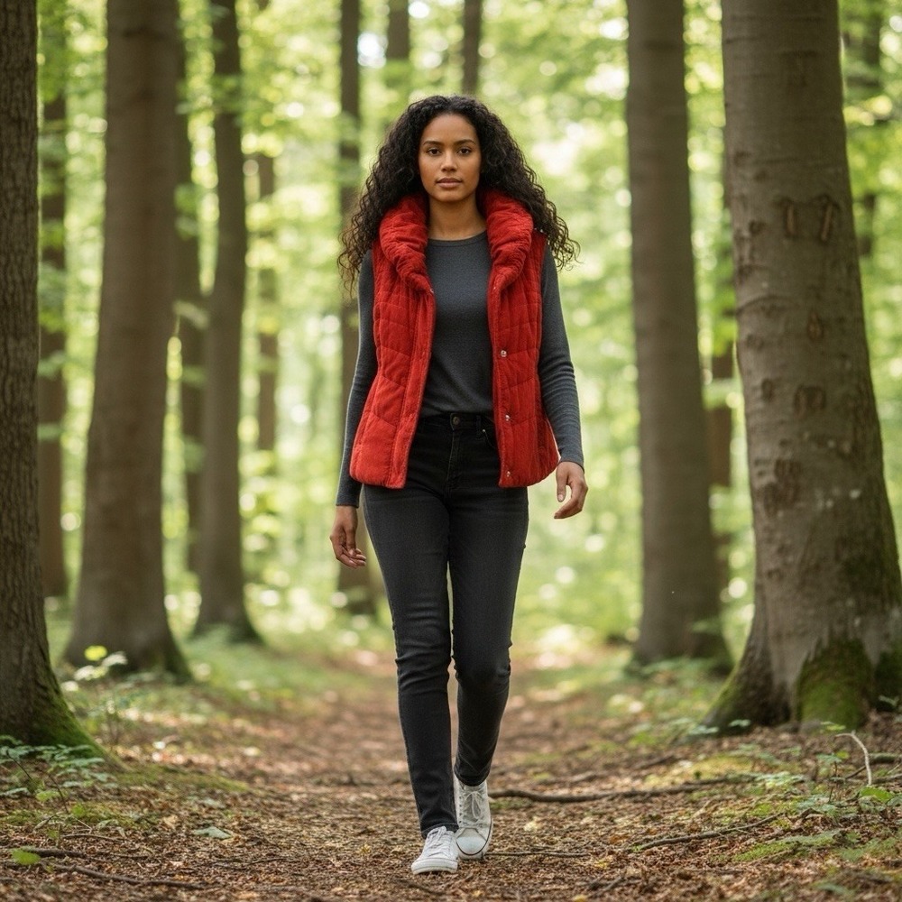 Daughters of the Liberation Small Vest Red Corduroy Zip Snap‎ Up Pockets Puffer